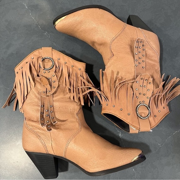 NWT Santa Fe Boot sz 8 tan leather fringed bling cowgirl boots - Picture 8 of 16